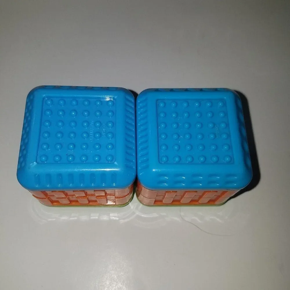 2 Fisher Price Peek-A-Blocks Lot Yellow White Rolling Faces Sensory Duplicate
